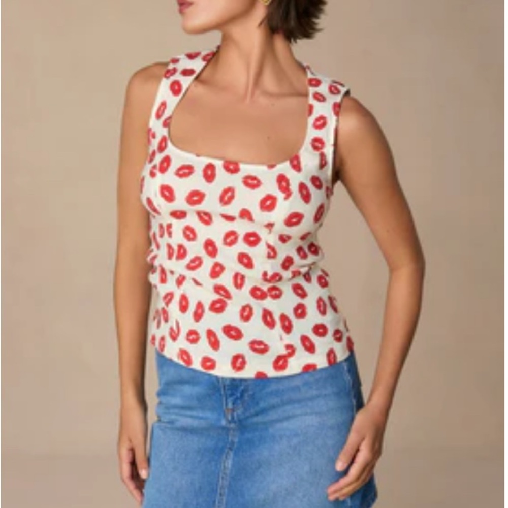Rouje Fitted Ruffled Red and White Tank Top